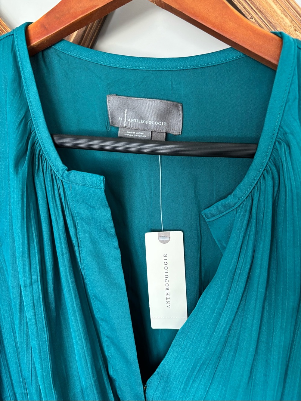 Anthropologie Turquoise Pleated V-Neck Maxi Dress